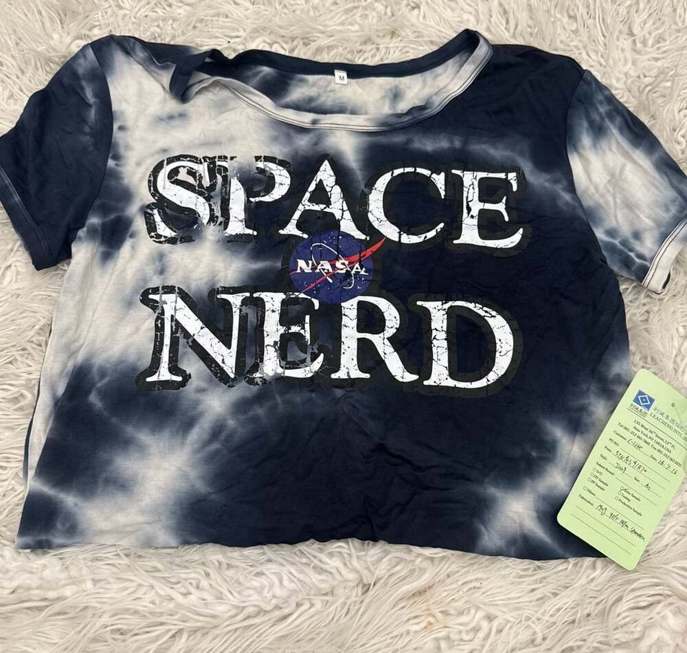 NASA Space Nerd Medium Crop Top Blue Tie-Dye